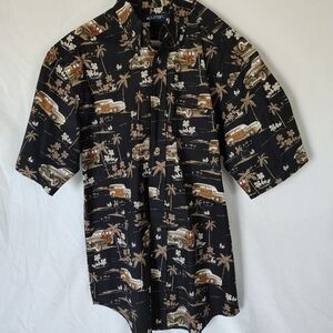 Puritan Black and Brown Casual Button Down Shirt with Retro Print